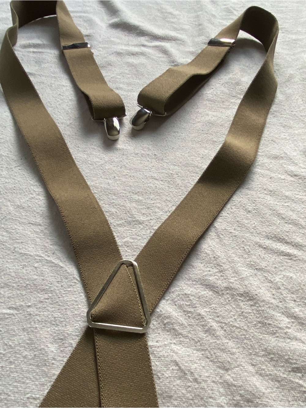 Men's Tan Elastic Y-Back Clip-On Suspenders, Adjustable One Size Metal Clips
